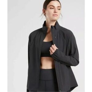 EUC Athleta Run With It Jacket Black Full Zip M Run Track SPF 50 Water Repellent